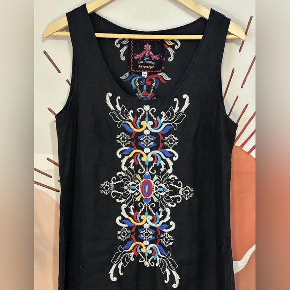 Johnny Was Black Colorful Embroidered Sleeveless Dress Size M Boho - Picture 4 of 10
